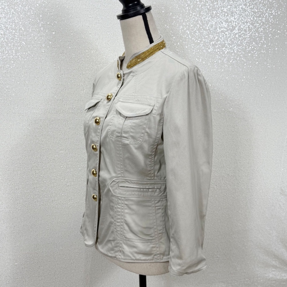 Michael Michael Kors Military Style Jacket Beige Gold Button Trim Size 8 - Picture 2 of 11